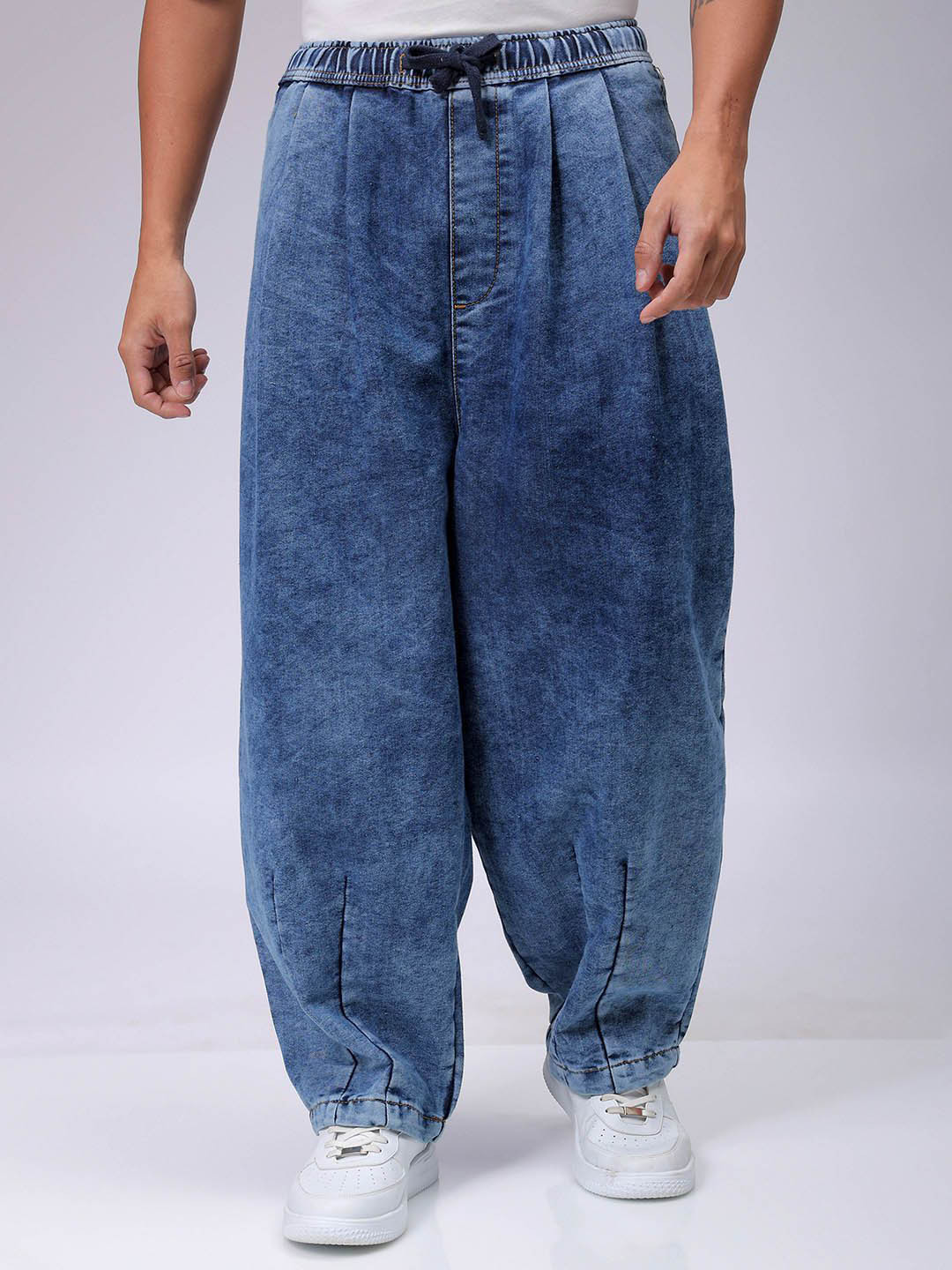 

The Indian Garage Co Men Loose Baggy Fit Drop Crotch Harem Jeans, Blue