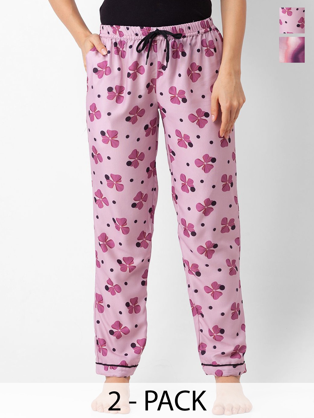 

FashionRack Women Pack Of 2 Printed Mid-Rise Lounge Pants, Pink