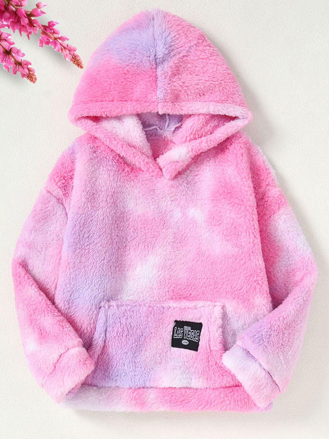 

INCLUD Girls Self Design Cotton Hooded Sweatshirt, Pink