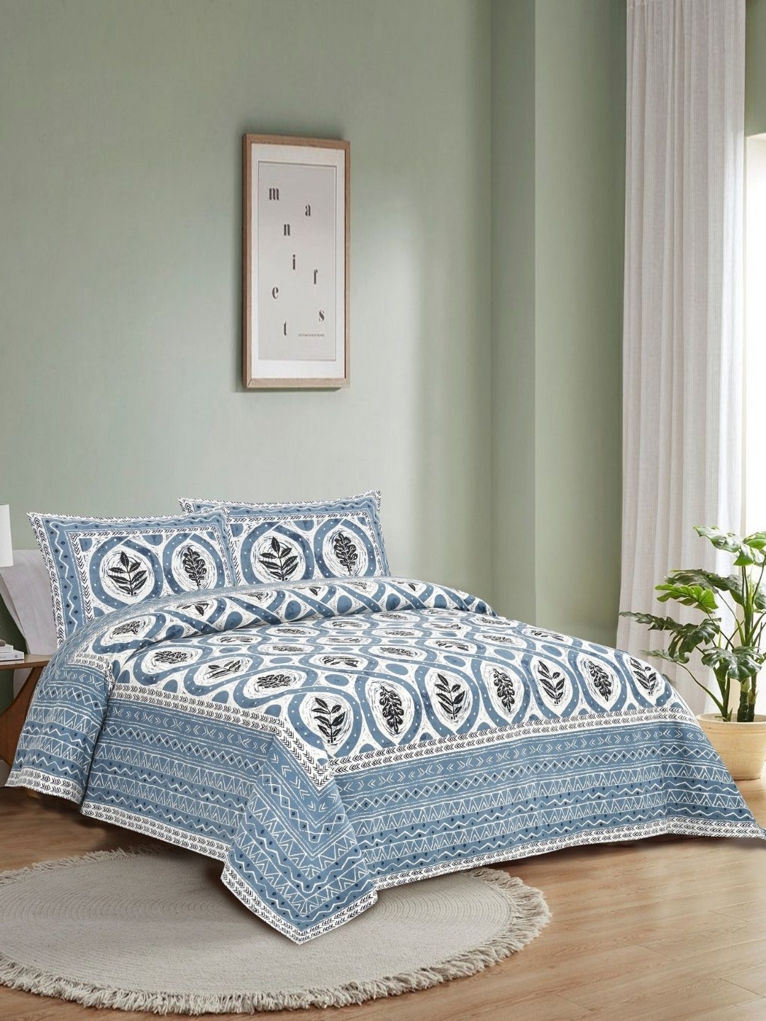 

HOMELINE Blue & White Floral 180 TC King Bedsheet with 2 Pillow Covers