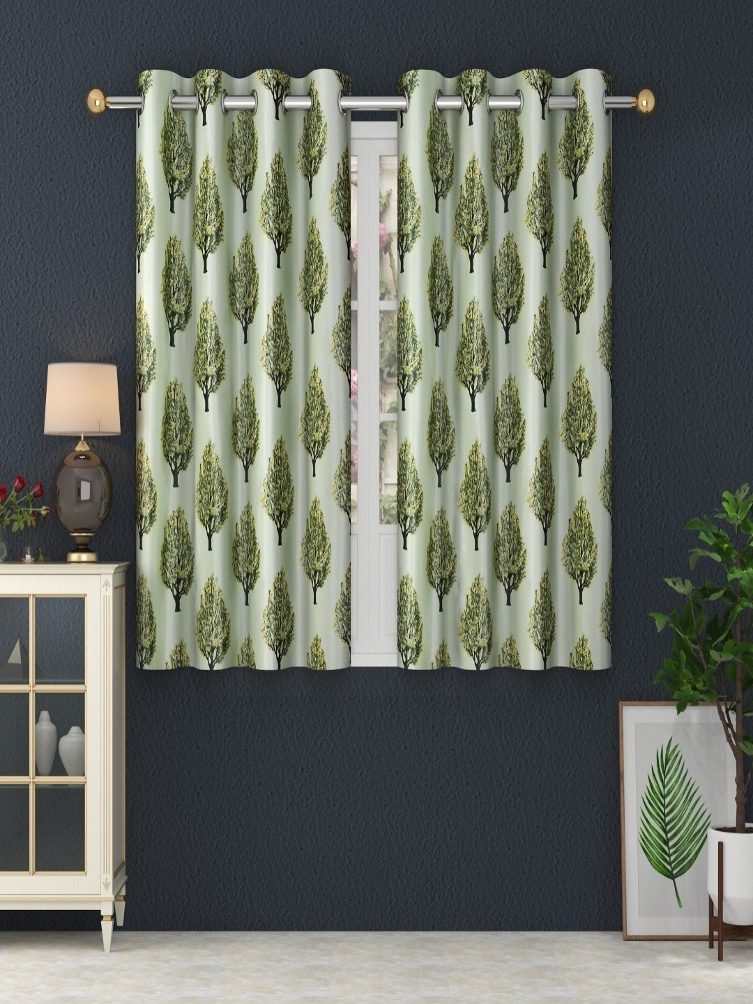 

Aura Green & Black Set of 2 Floral Room Darkening Window Curtain