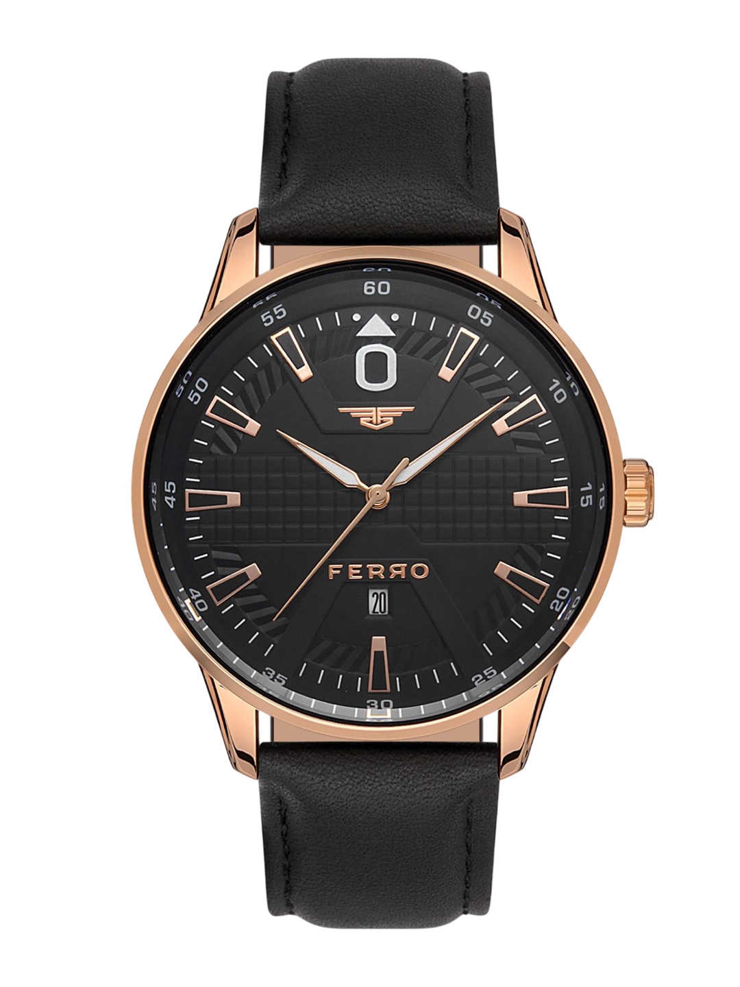 

Ferro Men Brass Dial & Leather Straps Analogue Watch F11199B-R, Black