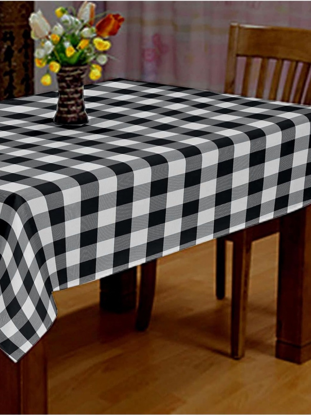 

Lushomes Black Geometric Printed Cotton 4-Seater Table Cover