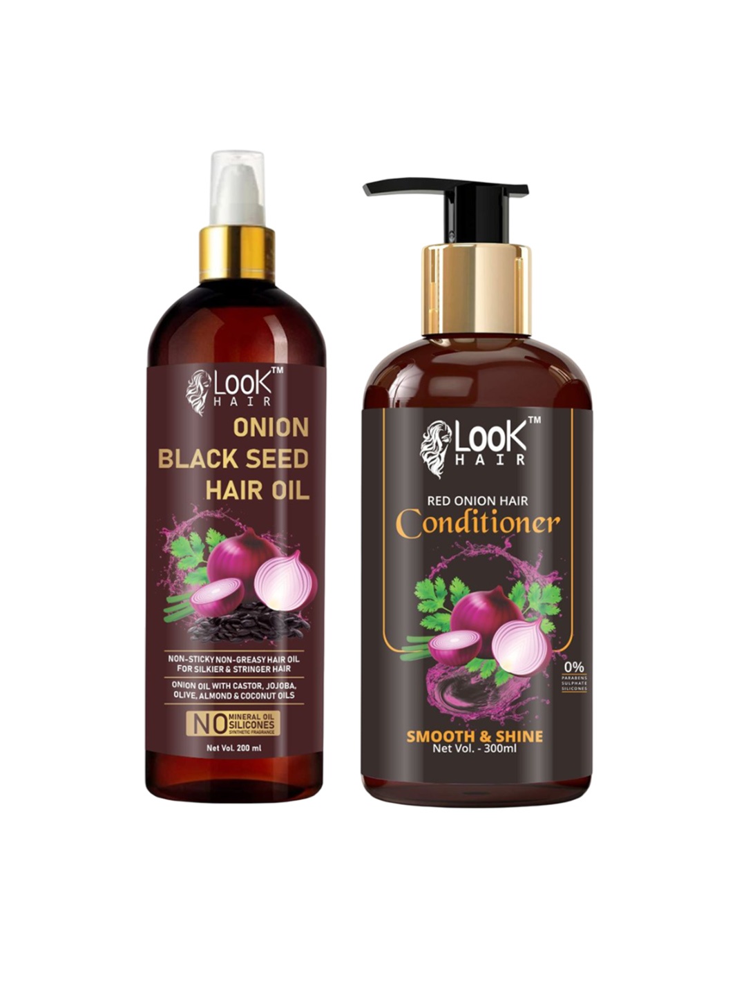 

LOOK HAIR Set Of 2 Onion Black Seed Hair Oil - 200 ml & Conditioner - 300 ml, Red