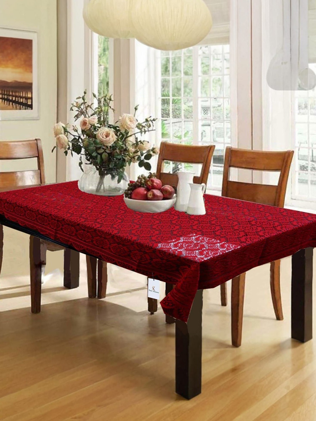 

Kuber Industries Maroon Geometric Printed Cotton 6-Seater Table Cover with Textured details