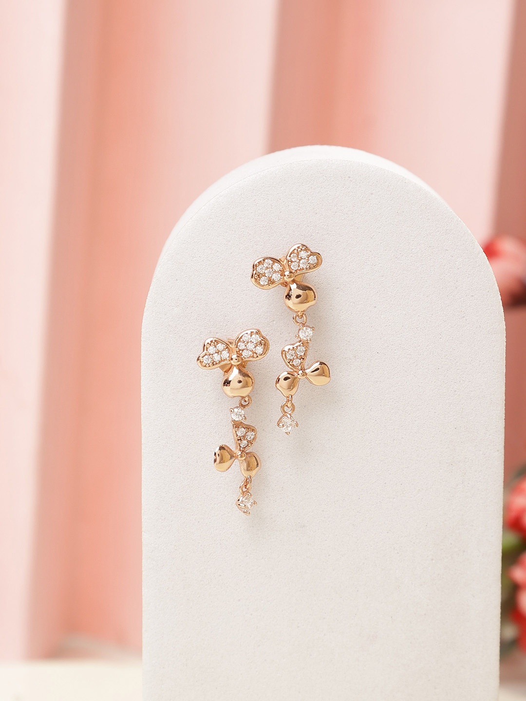 

DIAVO Rose Gold Plated 925 Sterling Silver CZ Studded Contemporary Drop Earrings