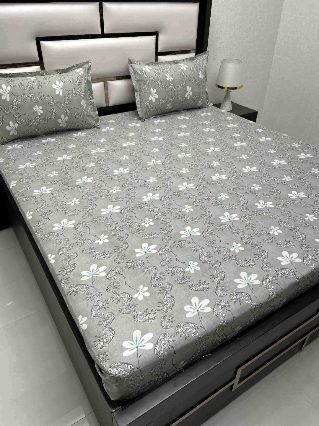 

Pure Decor Cotton Queen Size Double Bedsheet With 2 Pillow Covers 2.28m X 2.54m, Grey