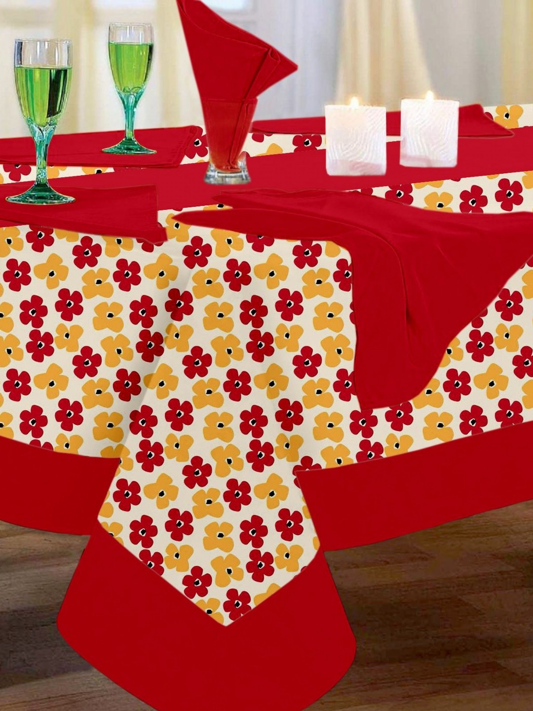 

Lushomes White & Yellow 8 Pieces Floral Cotton 6-Seater Table Cover