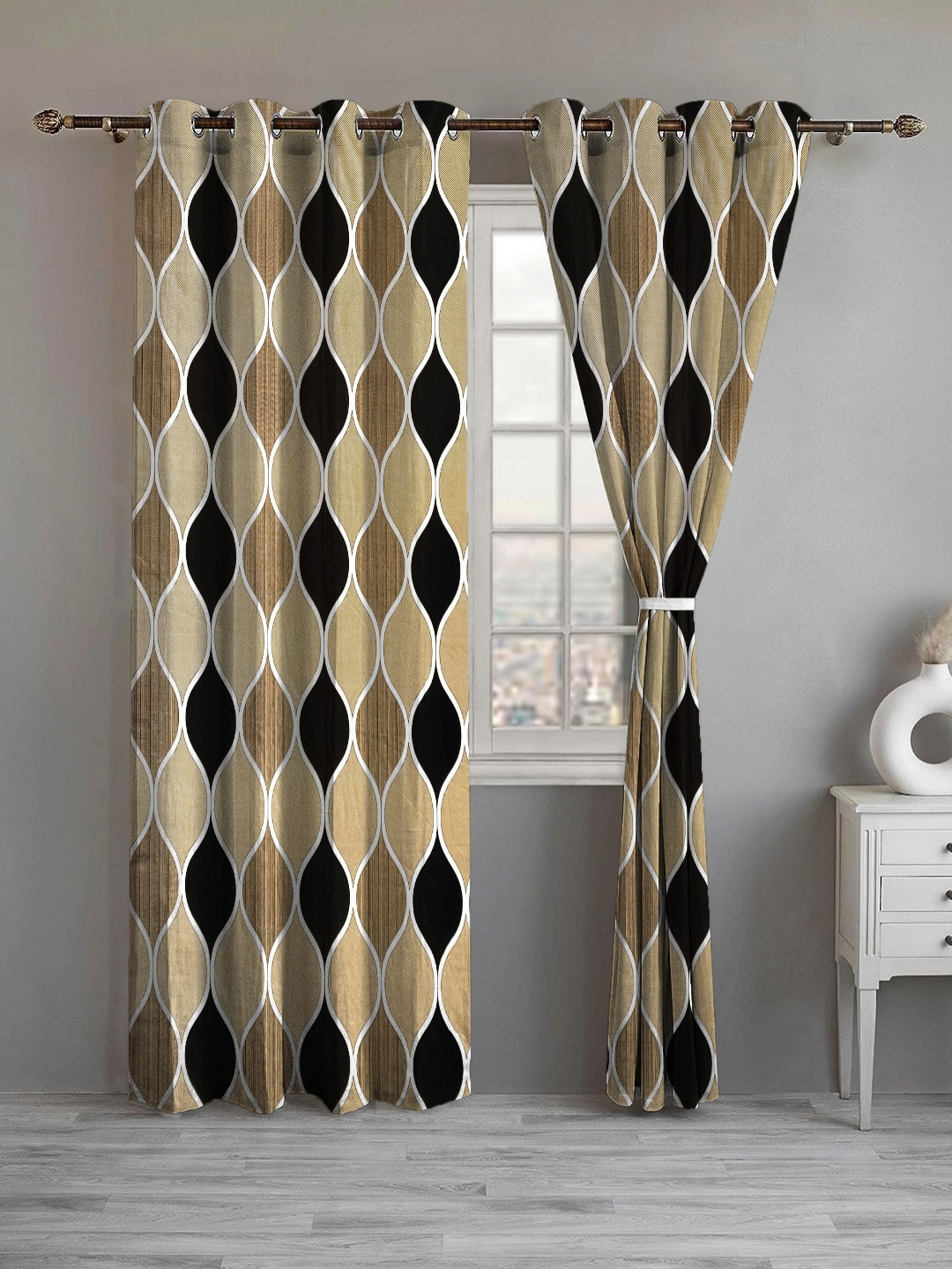 

Lunar Days Brown Set of 2 Geometric Room Darkening Long Door Curtains