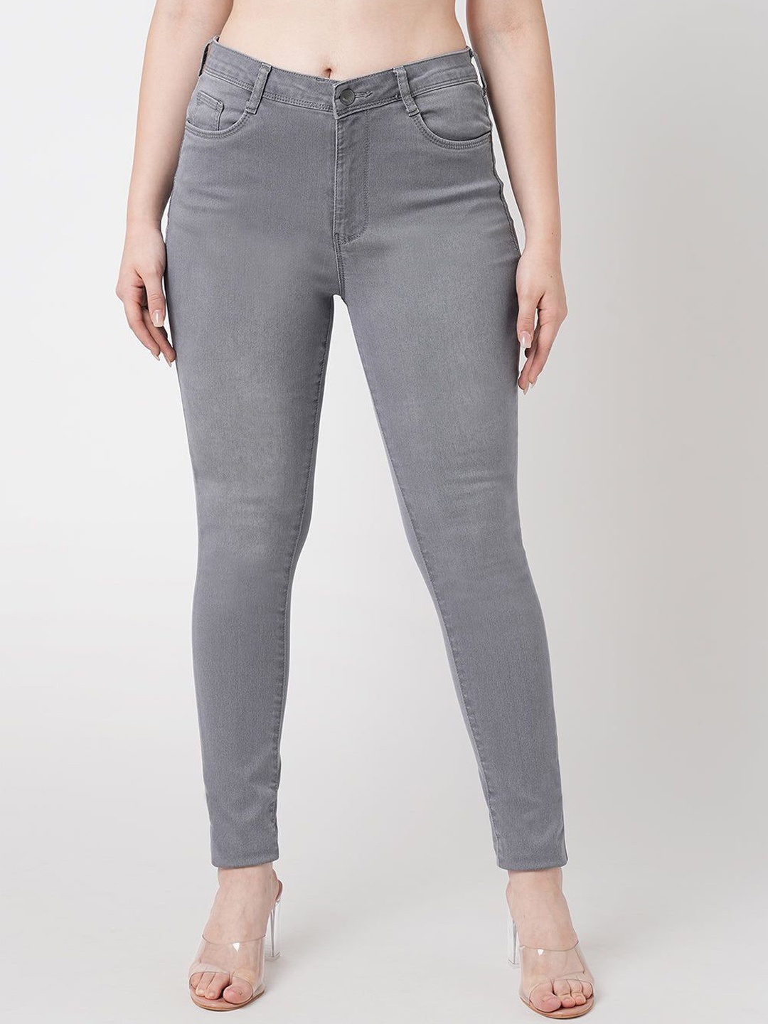 

Kraus Jeans Women Skinny Fit High-Rise Clean Look Jeans, Grey