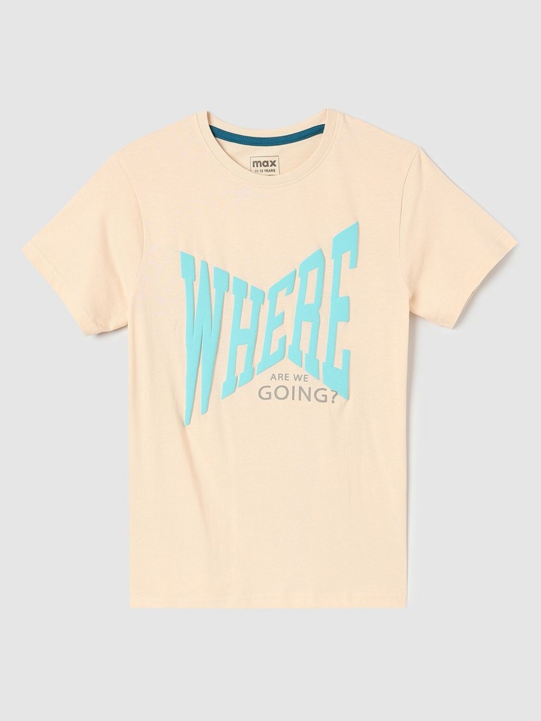

max Boys Typography Printed V-Neck Applique T-shirt, Beige