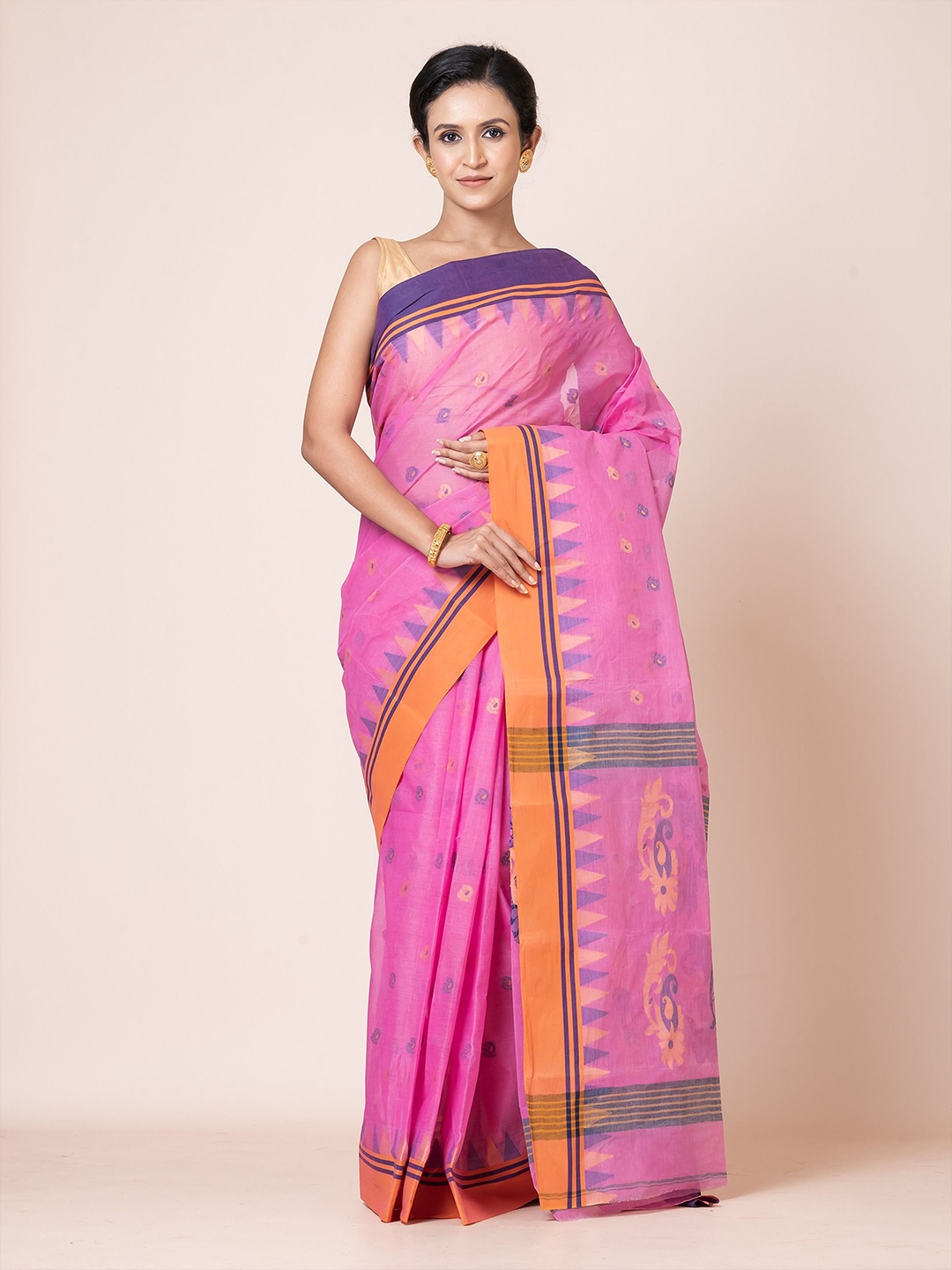 

PUKU Woven Design Pure Cotton Saree, Pink