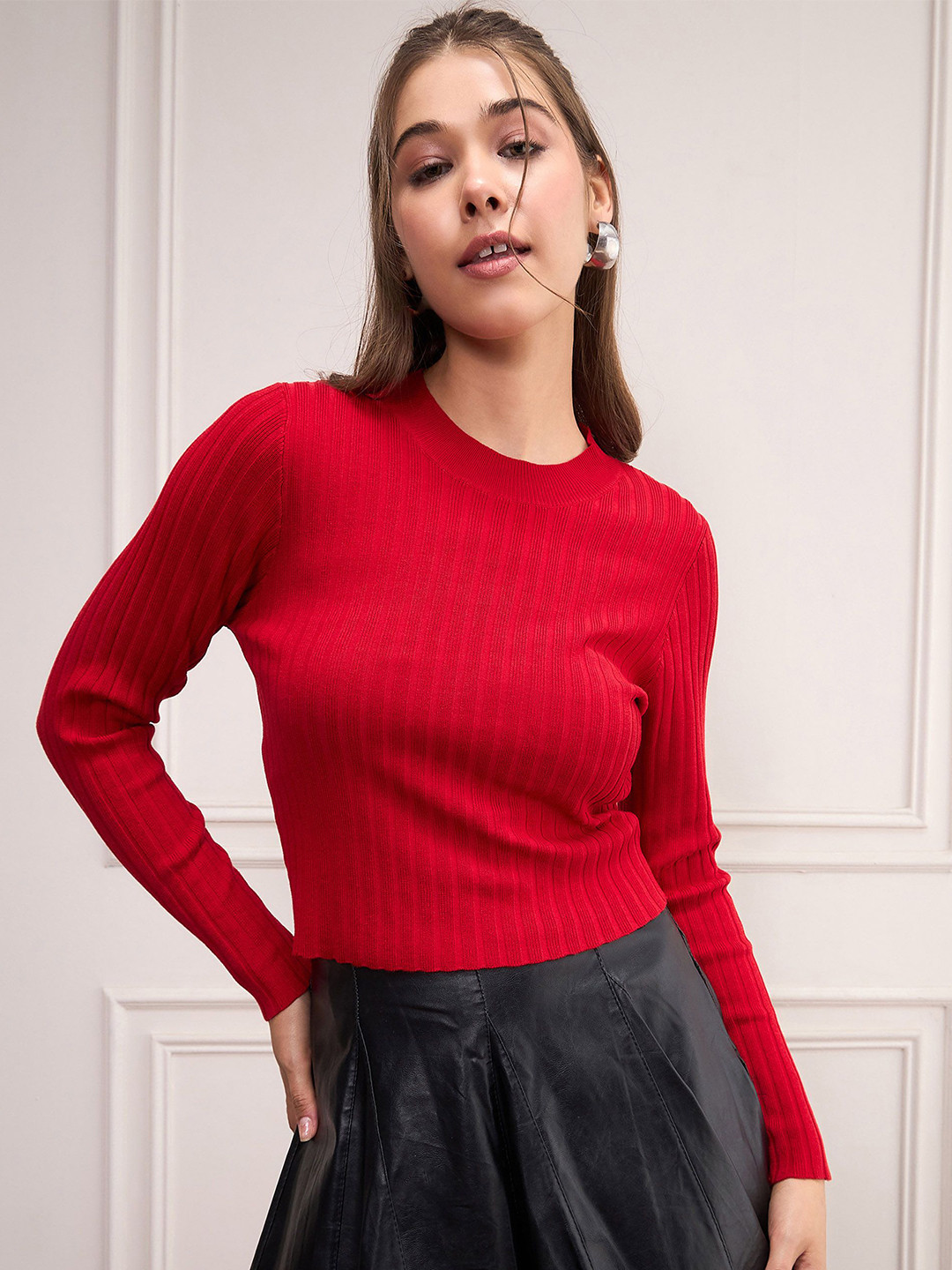 

SASSAFRAS Women Ribbed Pullover, Red