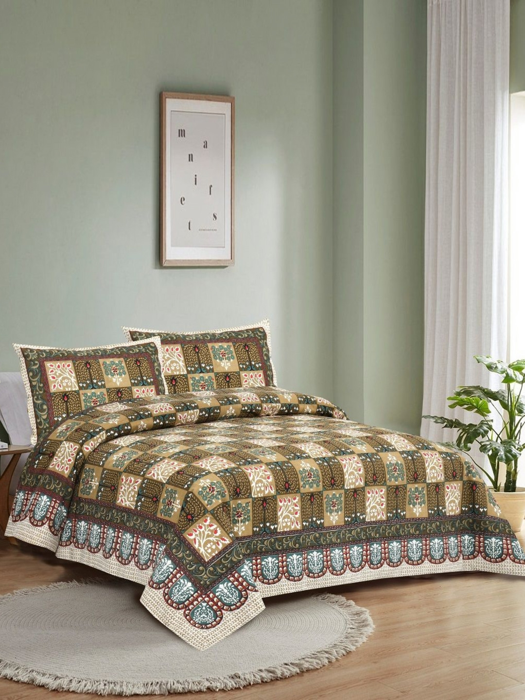 

HOMELINE Green & White Floral 180 TC King Bedsheet with 2 Pillow Covers- 2.84 x 2.84 m