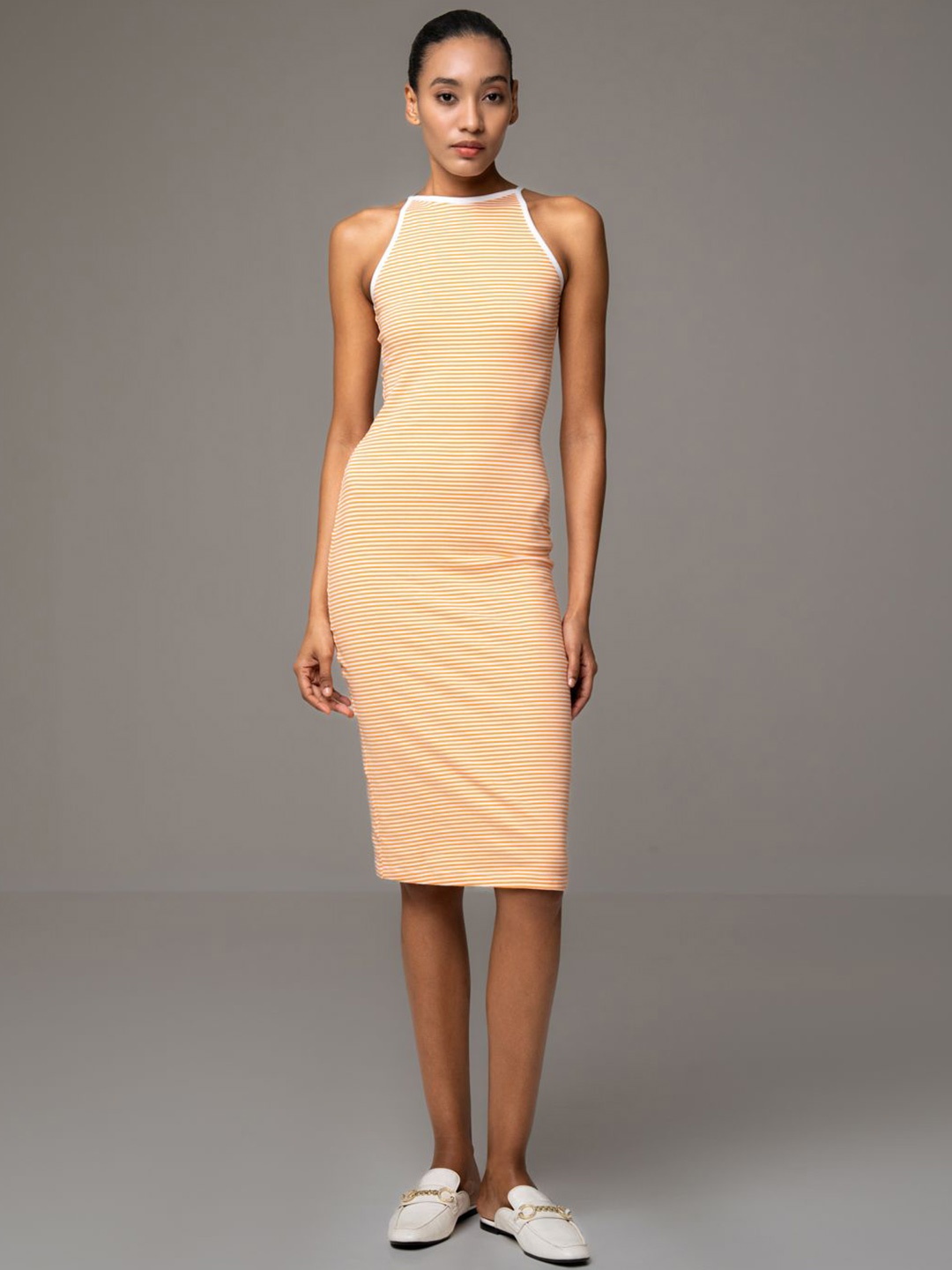 

SOTBELLA Striped Bodycon Midi Dress, Orange