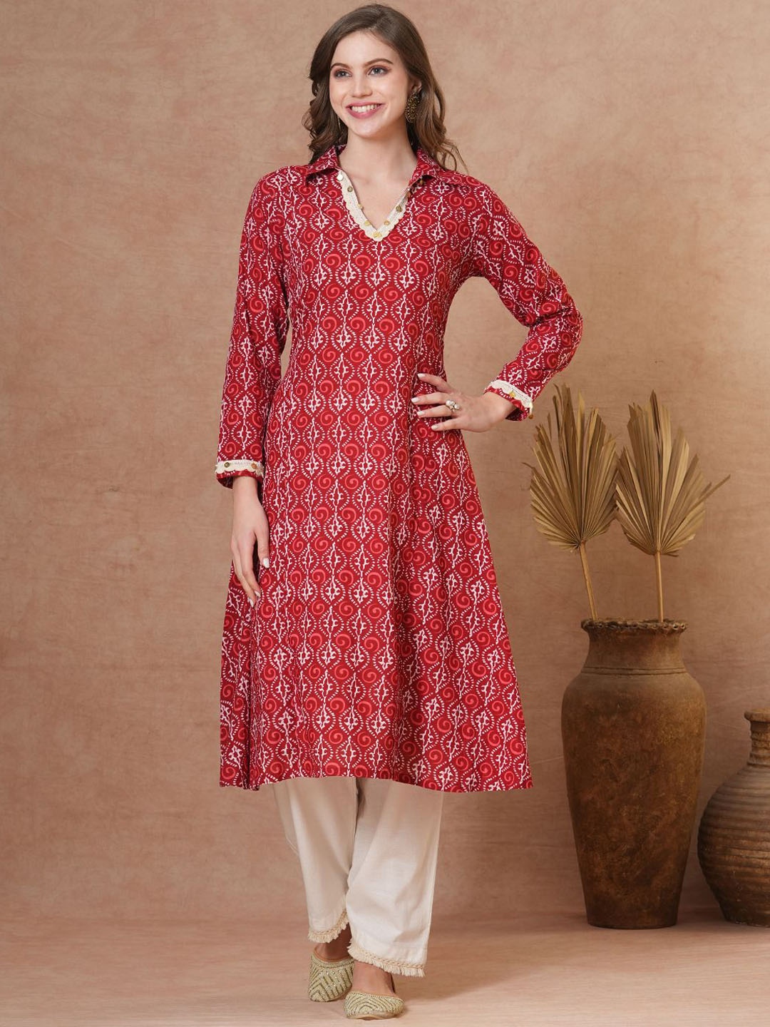 

FASHOR Women Ethnic Motifs Printed Kurta, Red