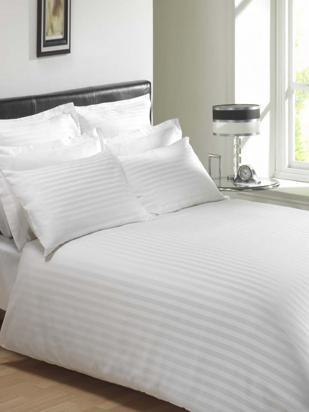 

Trance Home Linen White 2 Pieces Striped Microfiber Double Bed Duvet & Cover