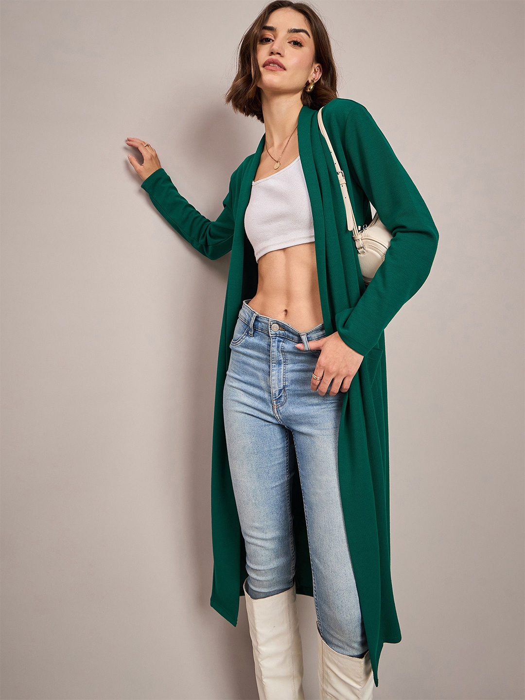 

SASSAFRAS Women Longline Shrug, Green