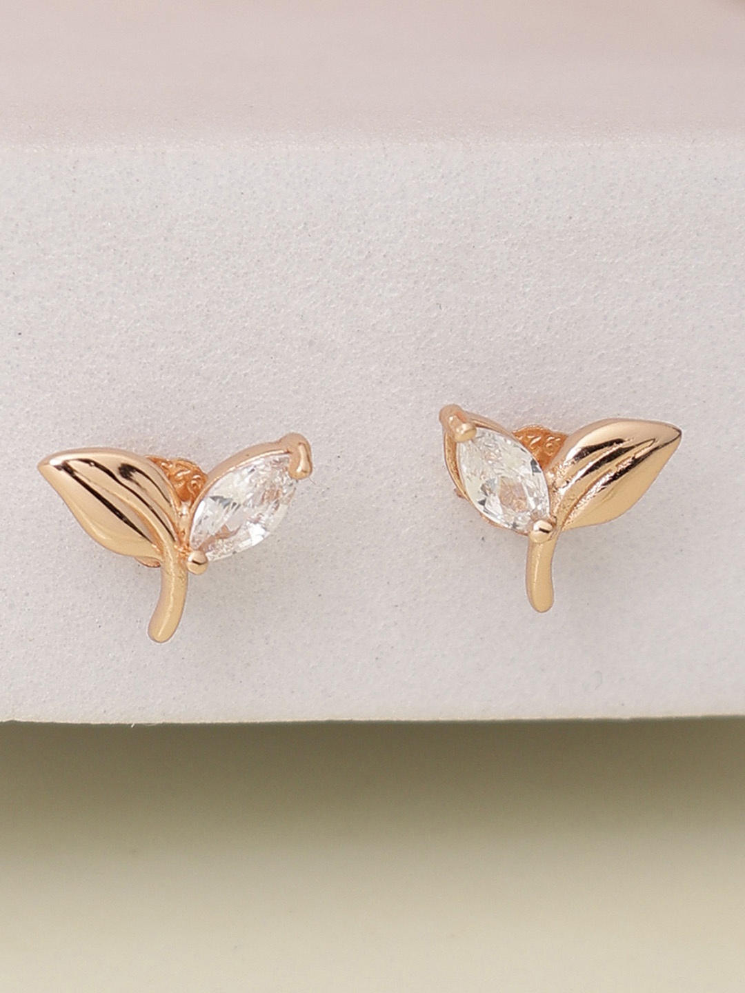 

DIAVO Women Rose Gold Plated Leaf Shape Studs Earrings