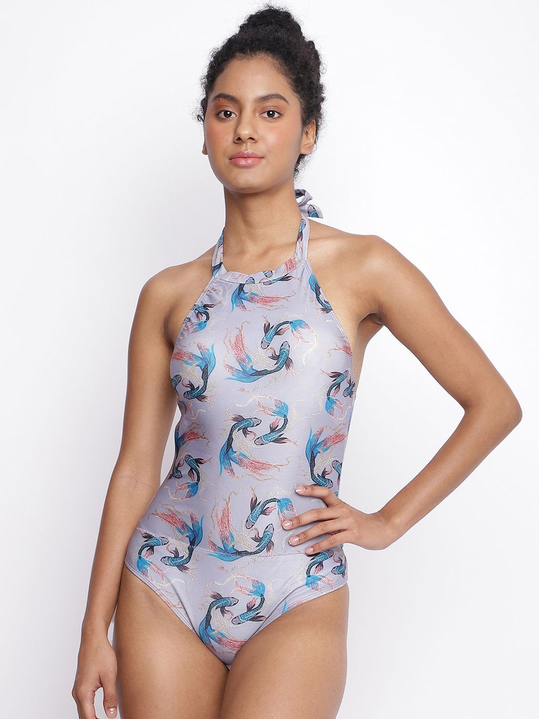 

La Intimo Women Printed Halter Neck Swim Bodysuit, Mauve