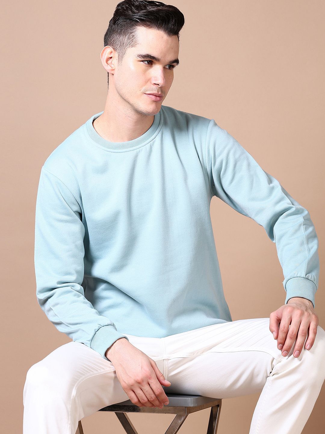 

V-Mart Men Round Neck Long Sleeves Cotton Pullover Sweatshirt, Teal