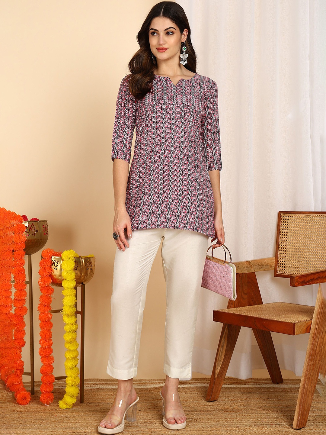

DSK STUDIO Geometric Printed Kurti, Purple