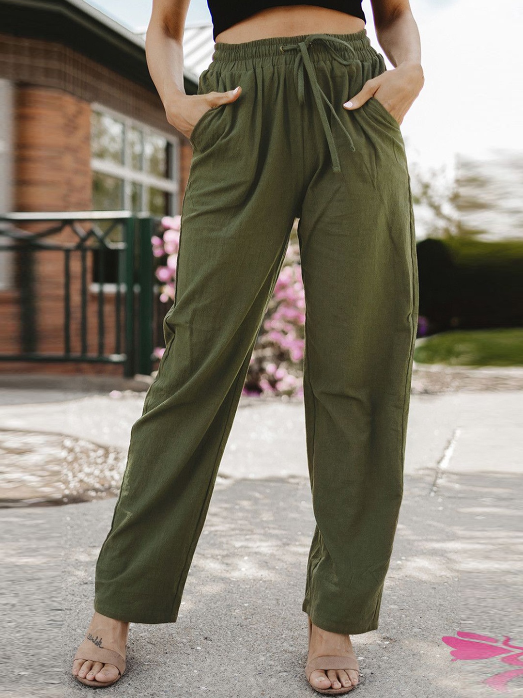 

StyleCast Women Mid-Rise Regular Fit Trousers, Olive