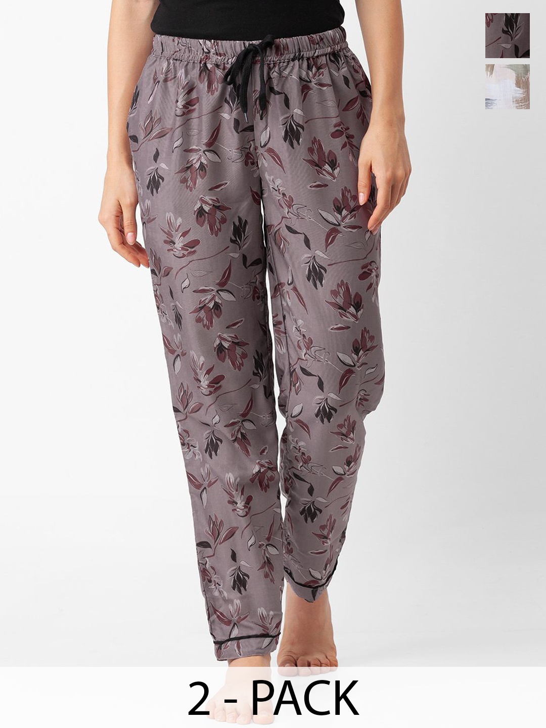 

FashionRack Women Pack Of 2 Printed Mid-Rise Lounge Pants, Green