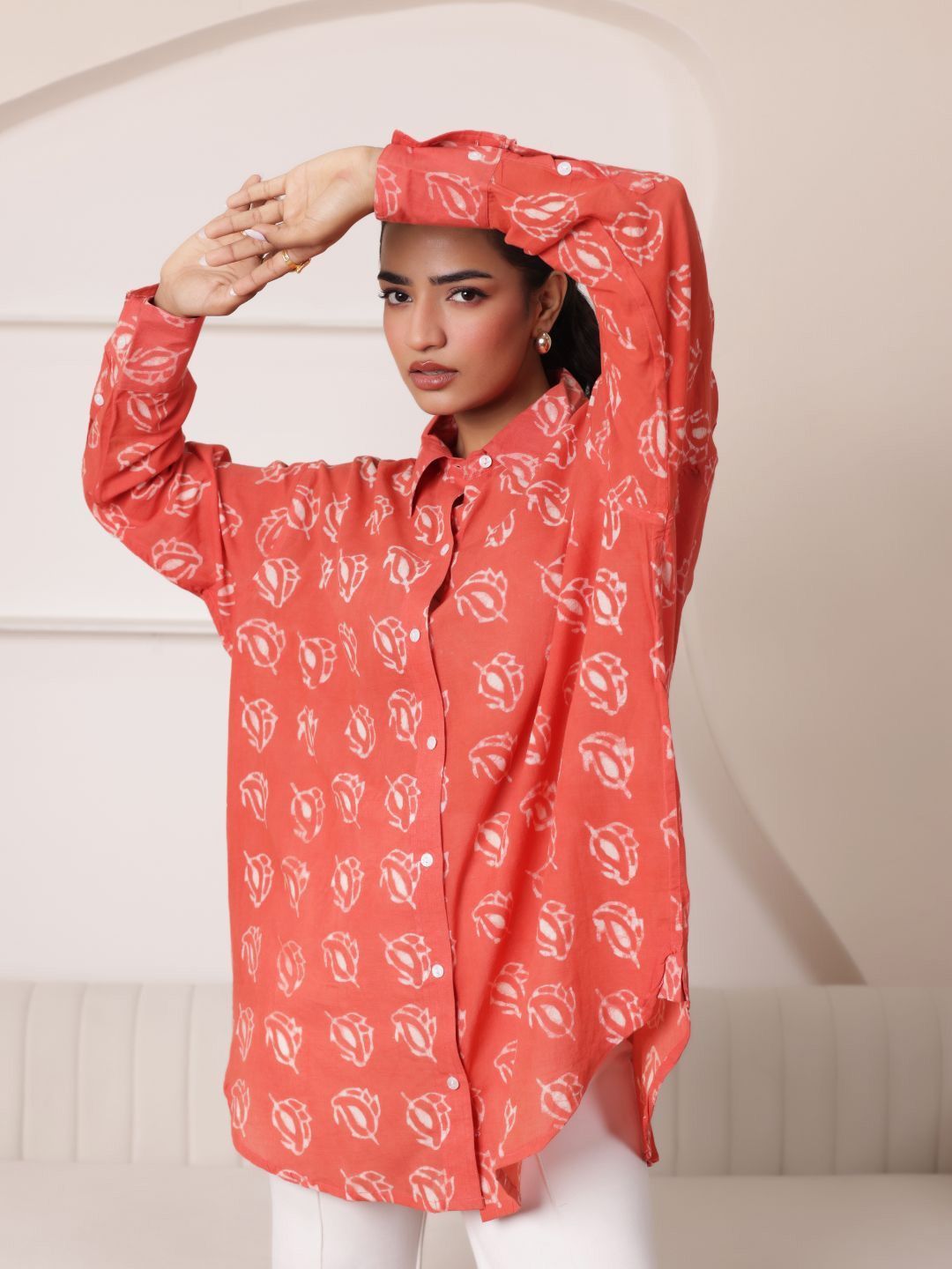 

SASSY SAJJA Women Comfort Floral Opaque Printed Casual Shirt, Orange