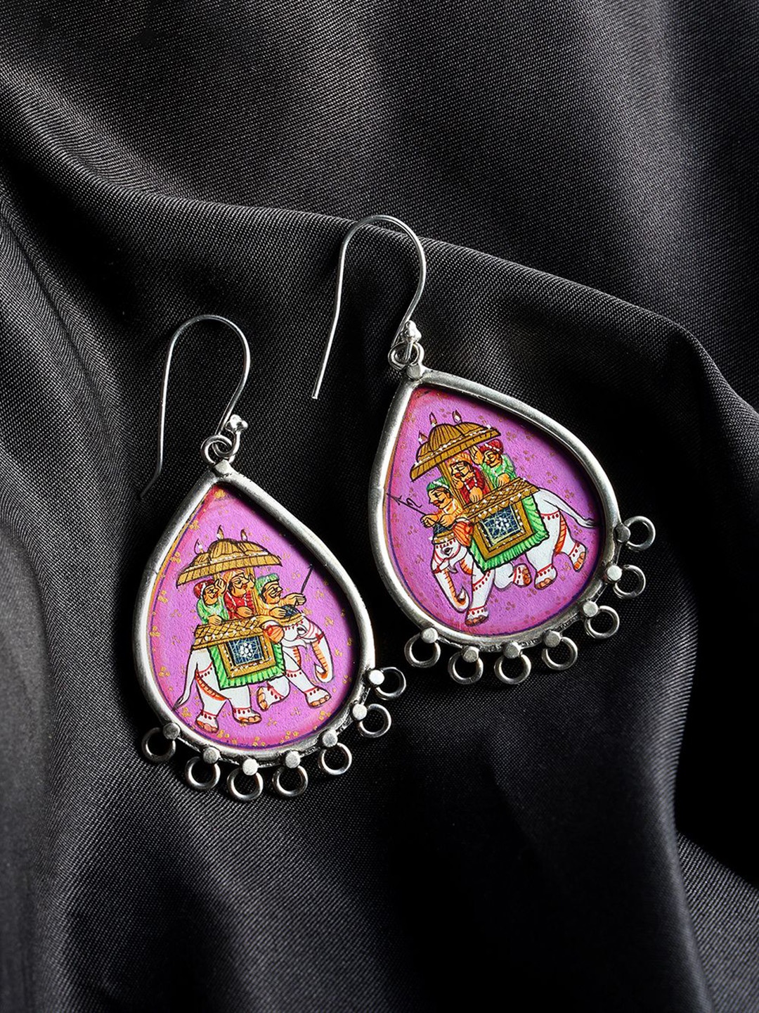 

Exotic India Hand Painted Rajasthani Royal Elephant Earrings in Sterling Silver