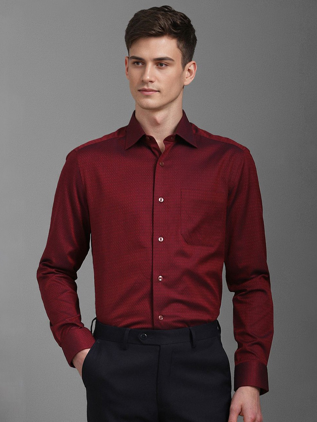 

Louis Philippe Men Classic Opaque Printed Formal Shirt, Maroon