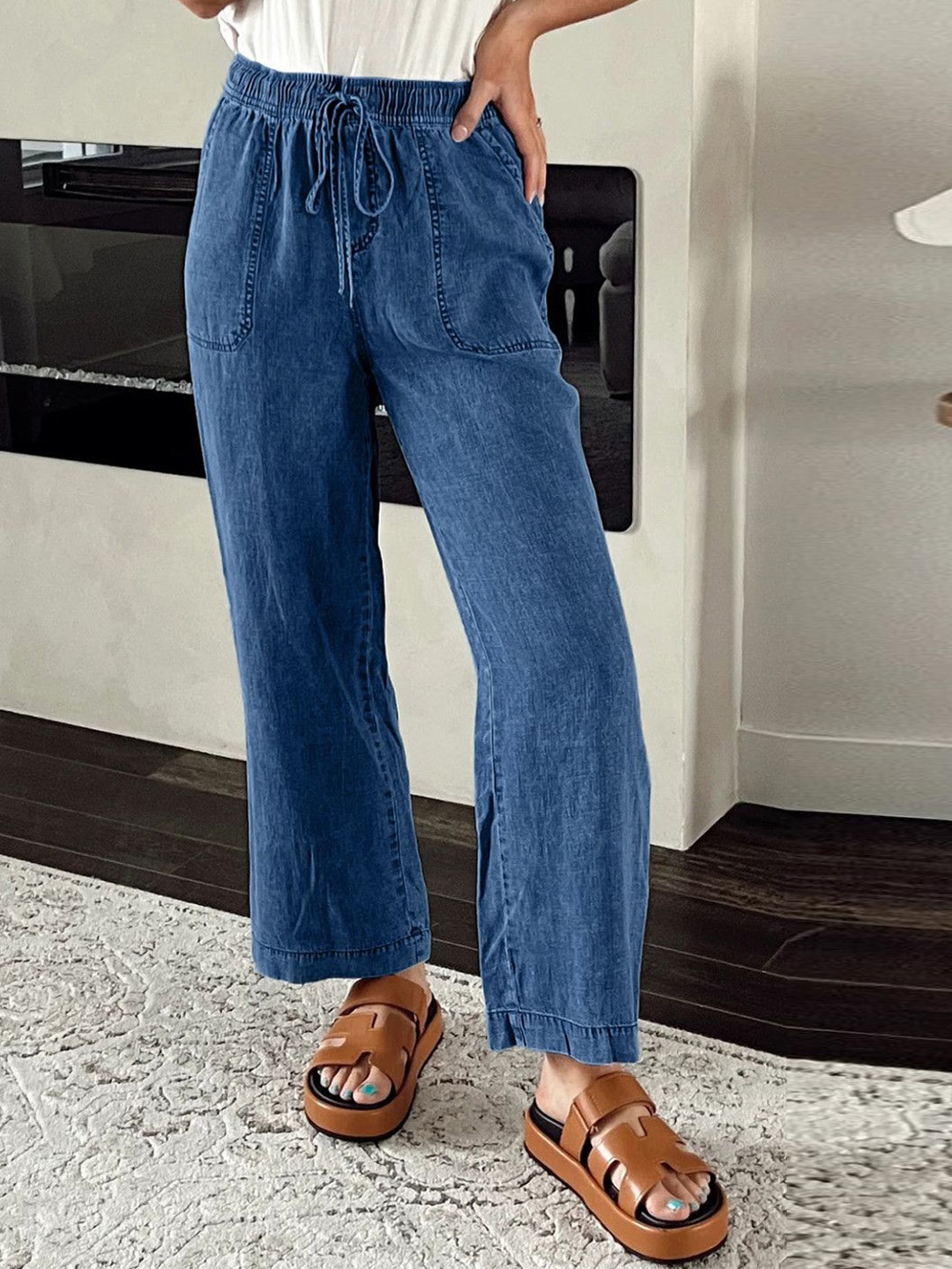 

StyleCast Women Regular Fit Cotton Parallel Trousers, Blue