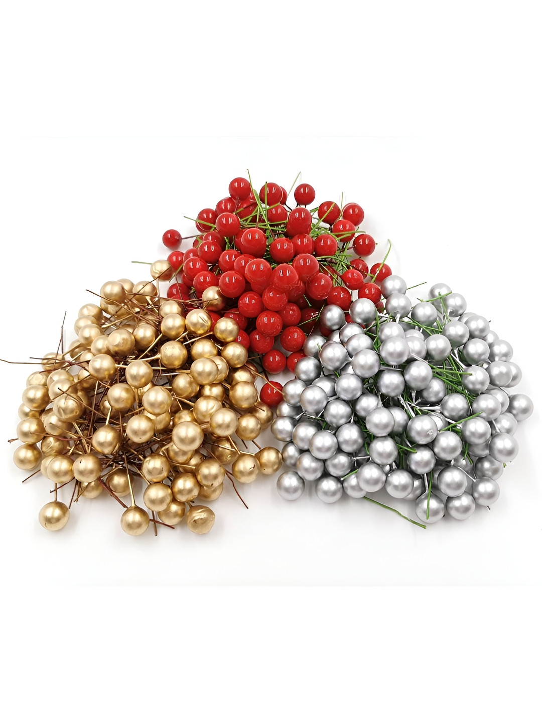 

TIED RIBBONS Pack of 100 Red & Yellow & Sliver Christmas Artificial Berries Stems, Multi