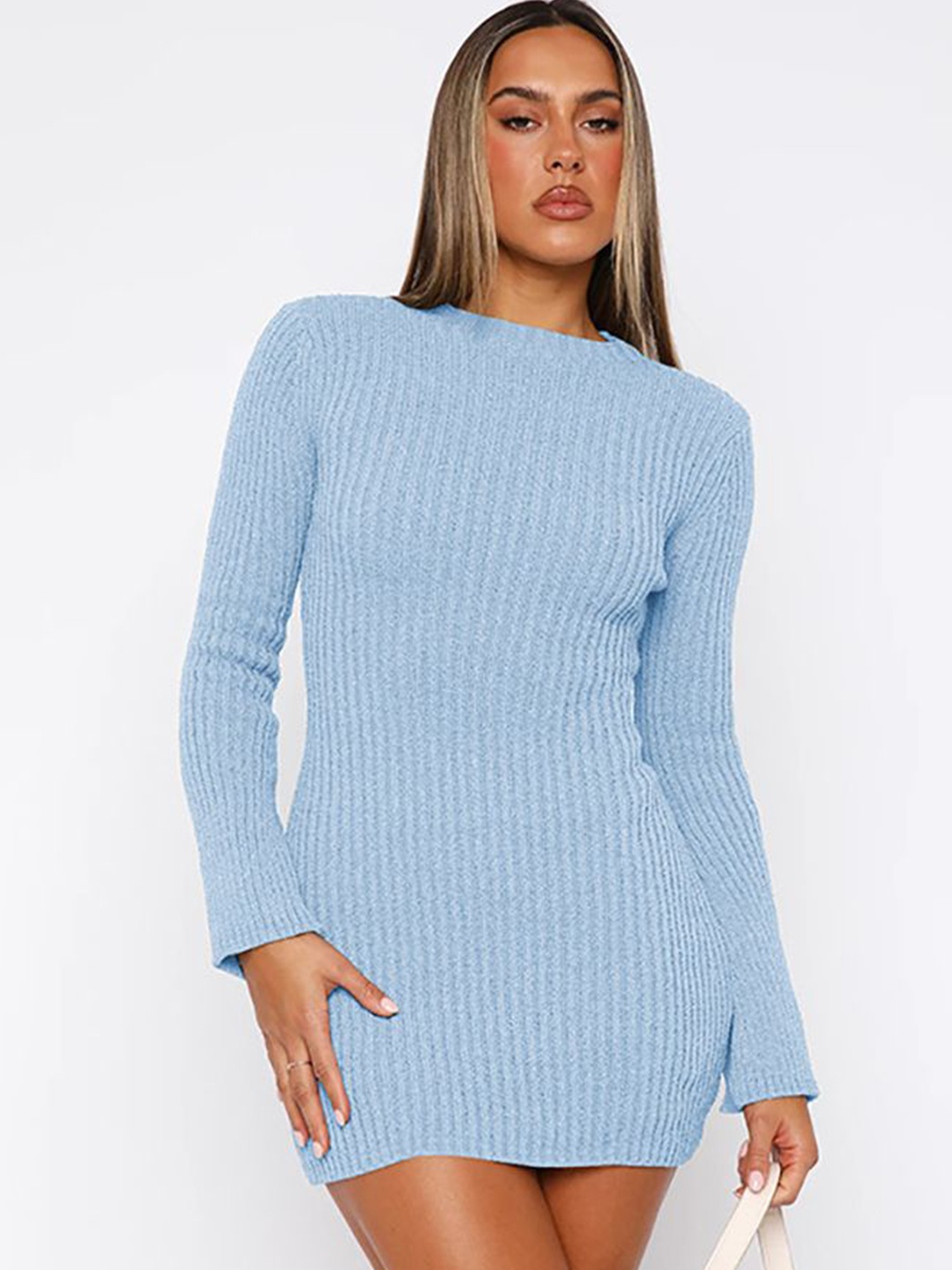 

StyleCast x Revolte Women Round Neck Bodycon Dress, Blue