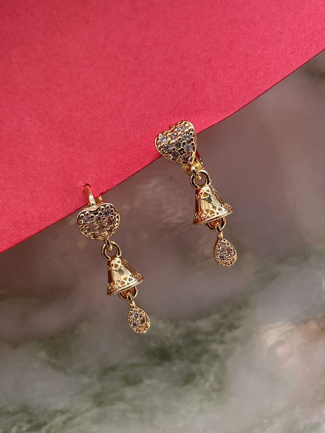 

Digital Dress Room Stone Studded Jhumkas Earrings, Gold