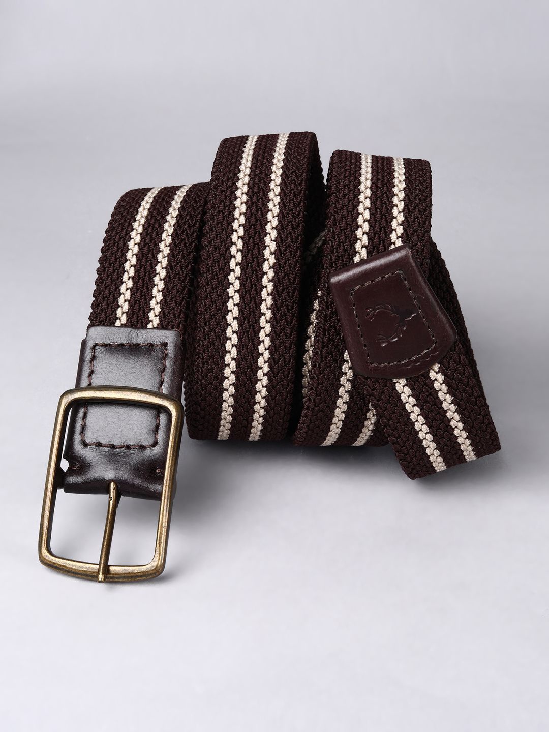 

Allen Solly Men Striped Leather Reversible Belt, Brown
