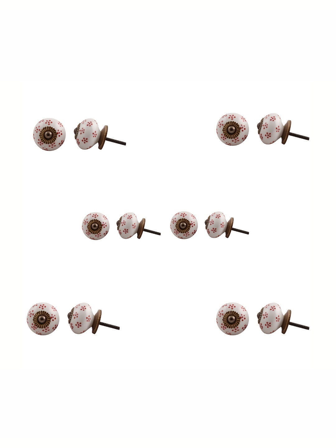 

Indianshelf 6-Pcs Pink & White Ceramic Flower Printed Knobs