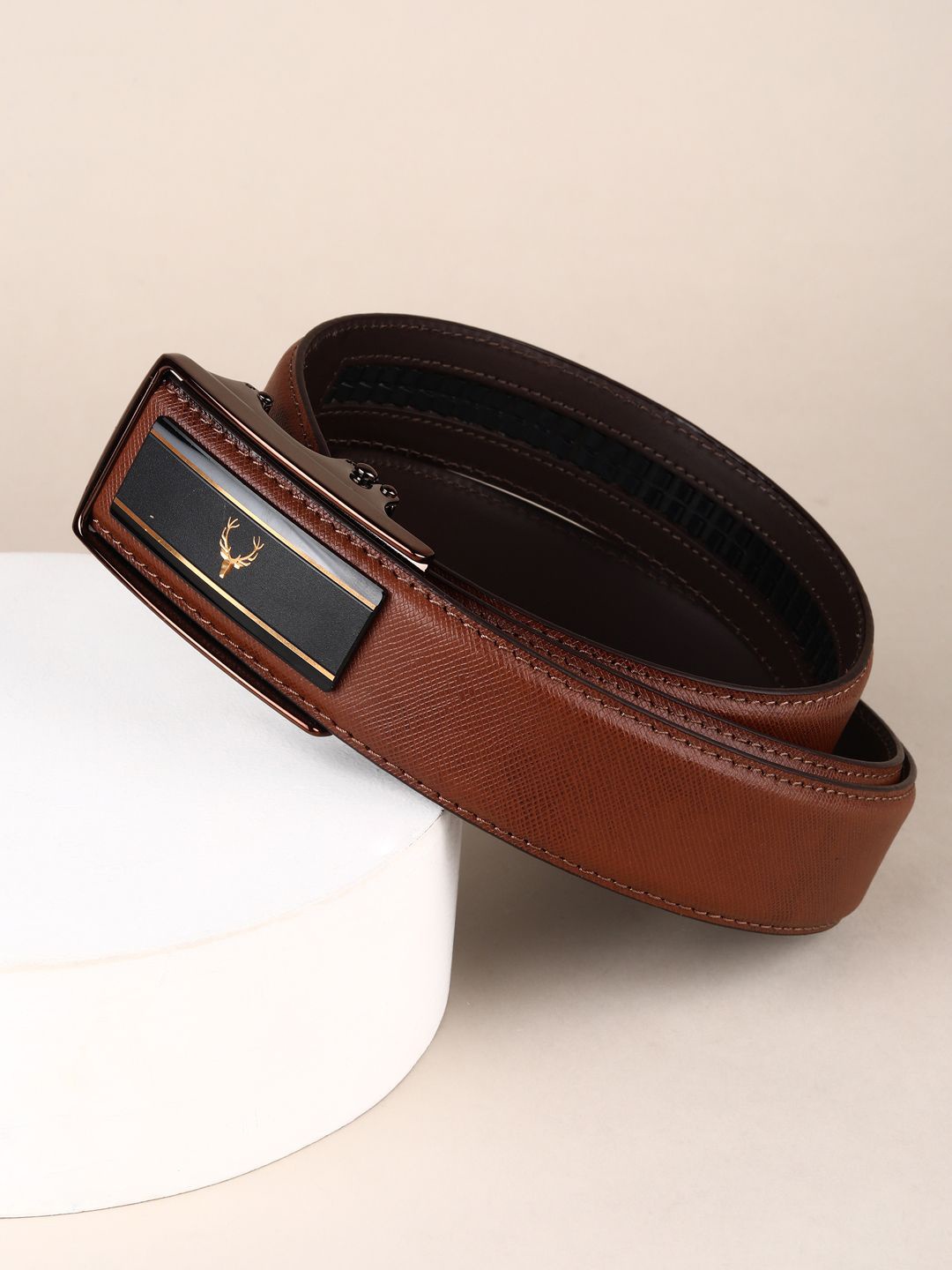 

Allen Solly Men Textured Leather Formal Belt, Brown