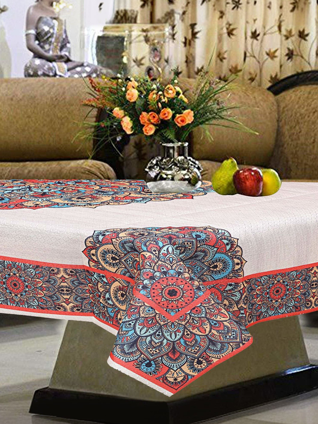 

Kuber Industries Cream-Coloured Floral Cotton 4-Seater Table Cover