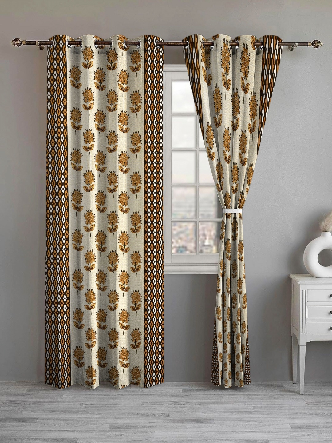 

Lunar Days Brown Set of 2 Floral Room Darkening Door Curtains