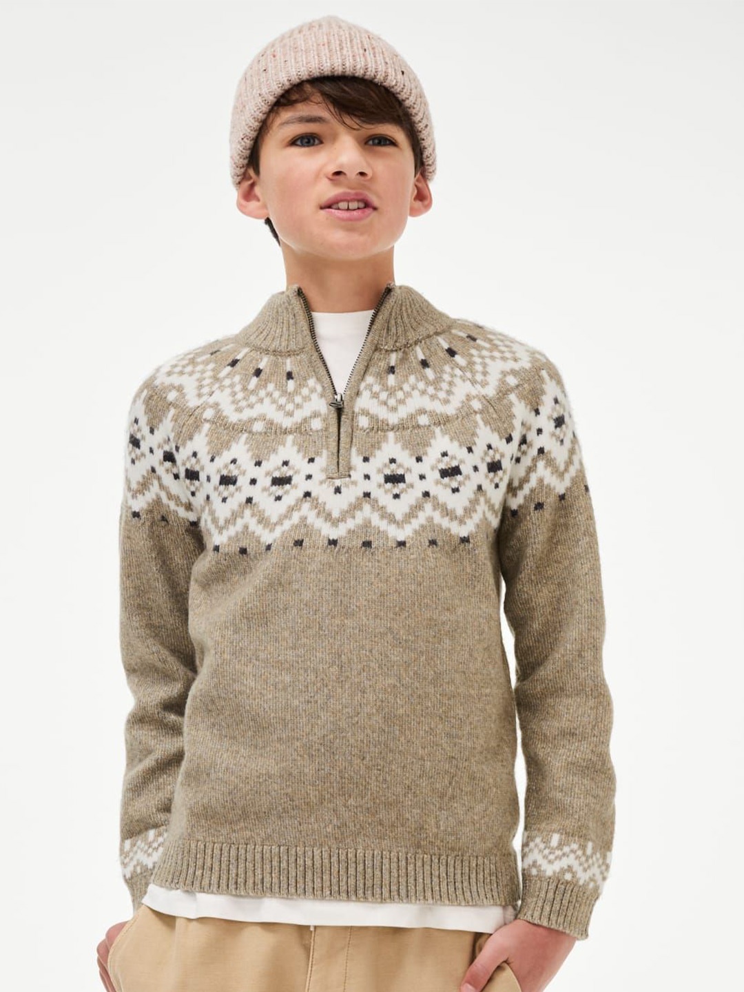 

Marks & Spencer Boys Self Design Self Design Turtle Neck Pullover Sweaters, Beige