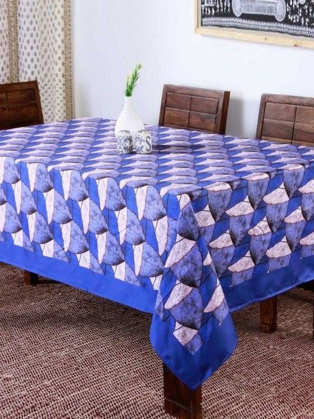 

Lushomes Blue Geometric Printed 6-Seater Table Cover