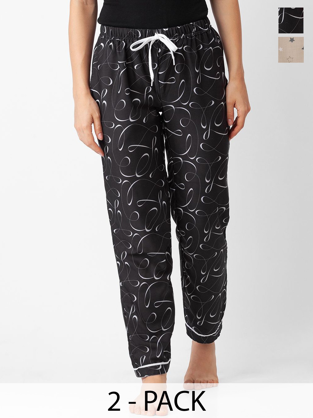 

FashionRack Women Pack Of 2 Printed Lounge Pants, Black