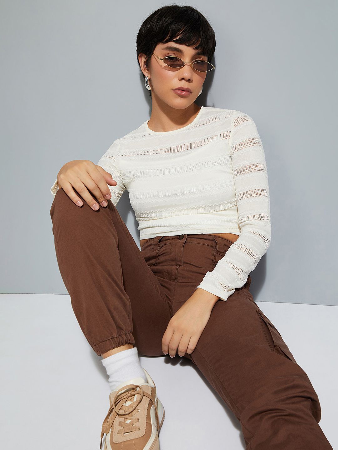 

MAX URB_N Women Knit Crop Top, Beige