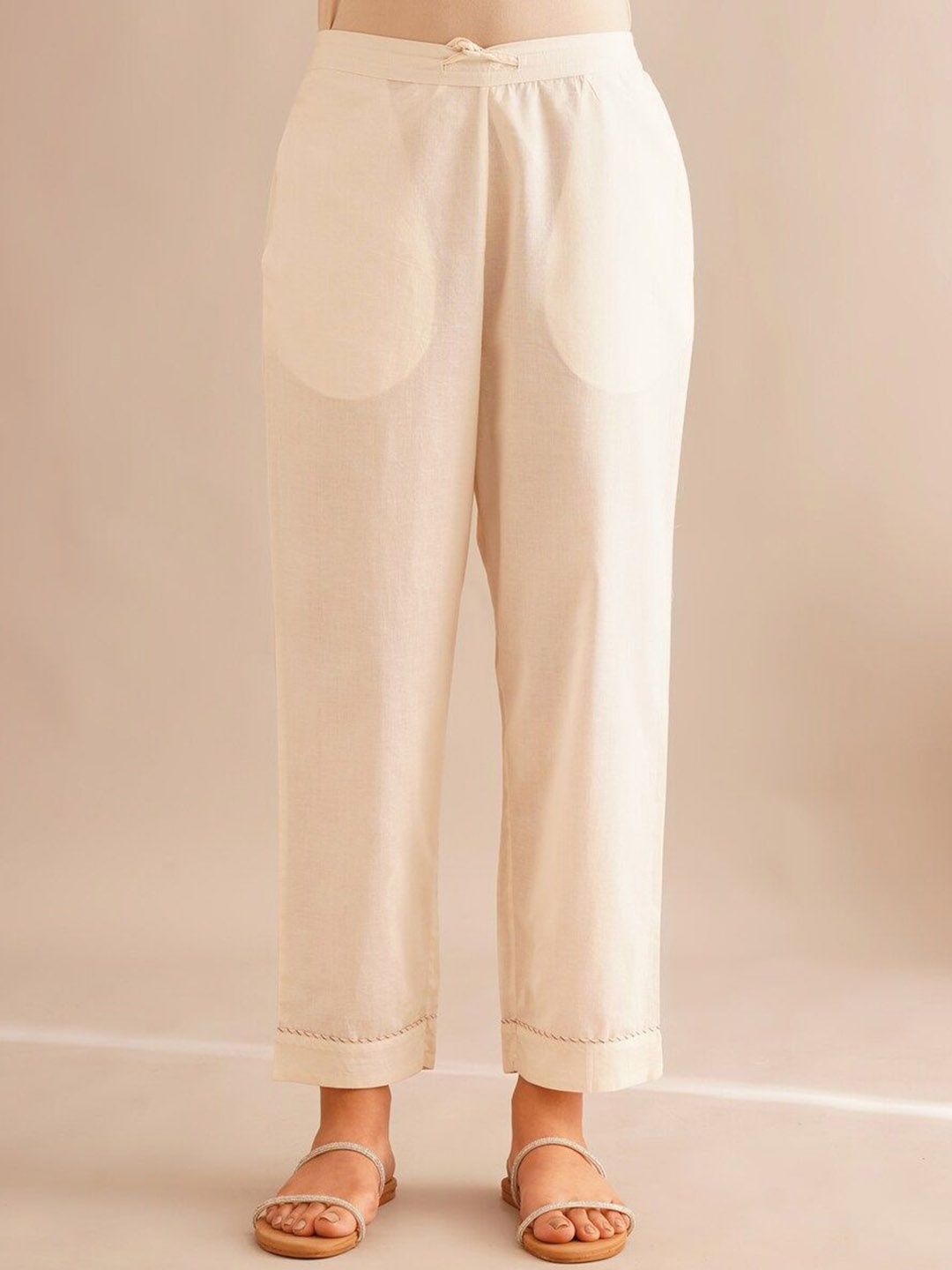 

JAYPORE Women Straight Fit Trousers, White
