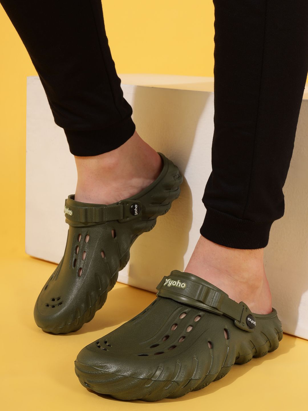 

yoho Men Wavy Breathable Lightweight Adjustable Clog, Olive