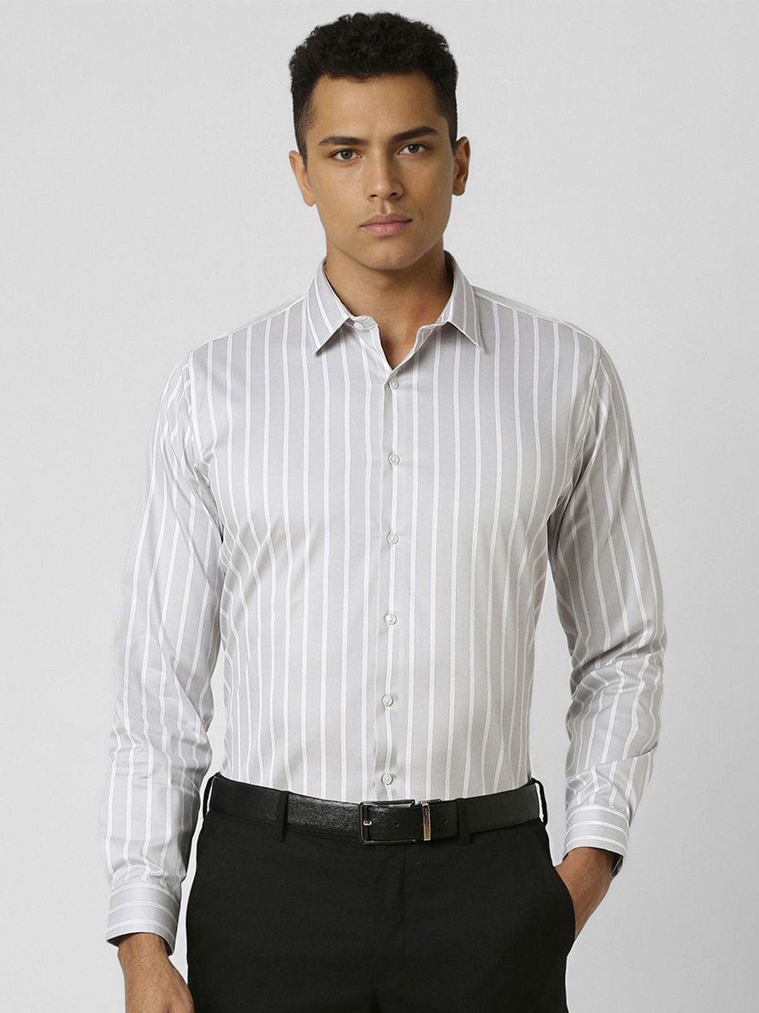 

Van Heusen Men Slim Fit Opaque Striped Formal Shirt, Grey