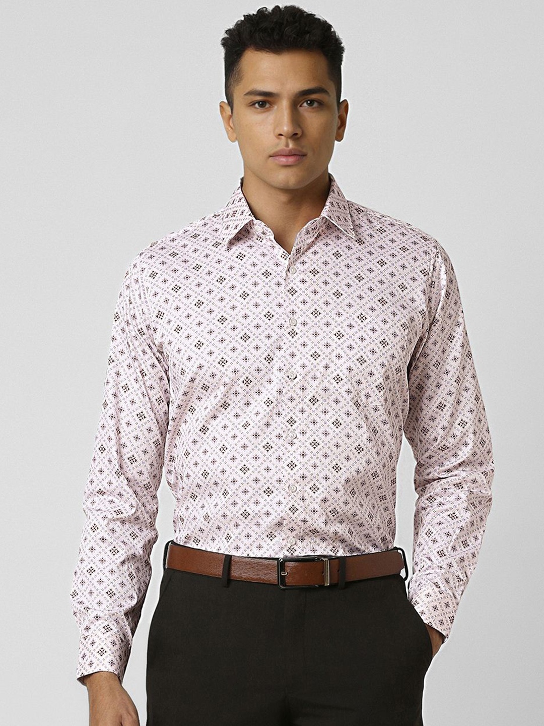 

Van Heusen Men Slim Fit Opaque Printed Formal Shirt, Pink