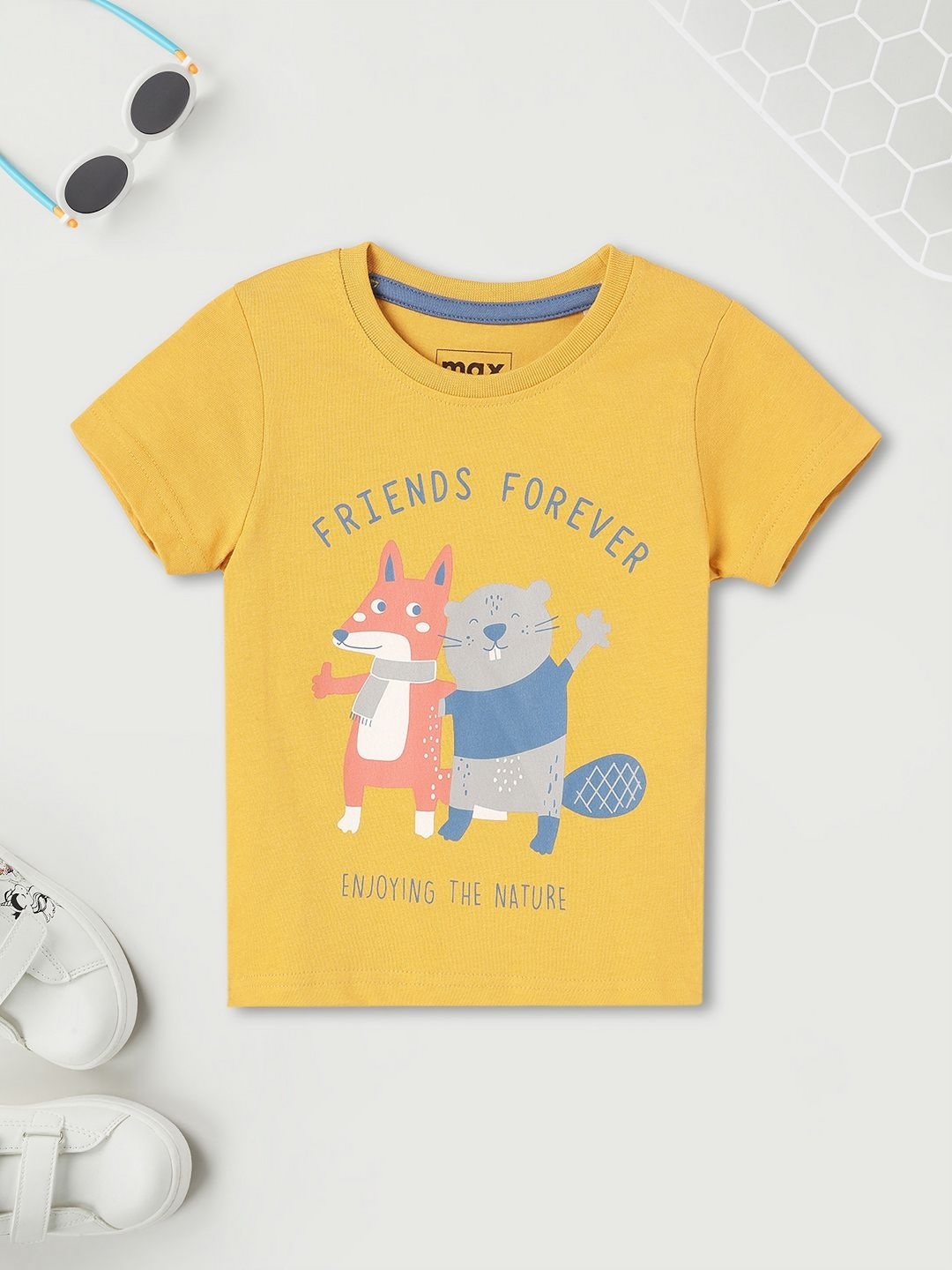 

max Boys Printed Applique T-shirt, Yellow