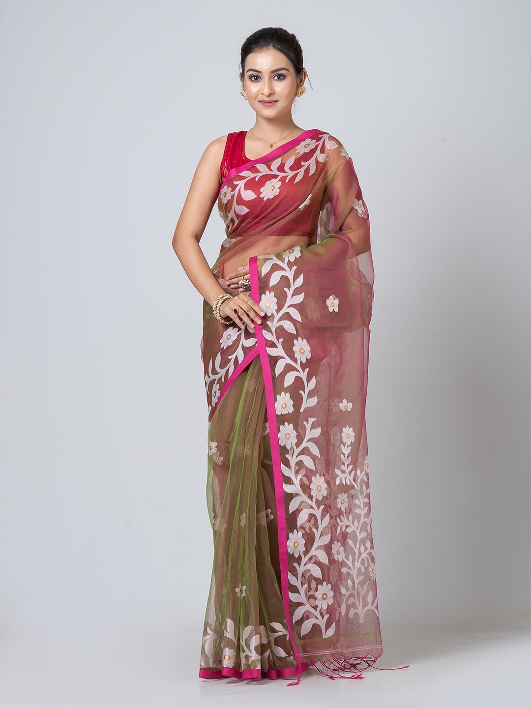 

PUKU Woven Design Saree, Pink